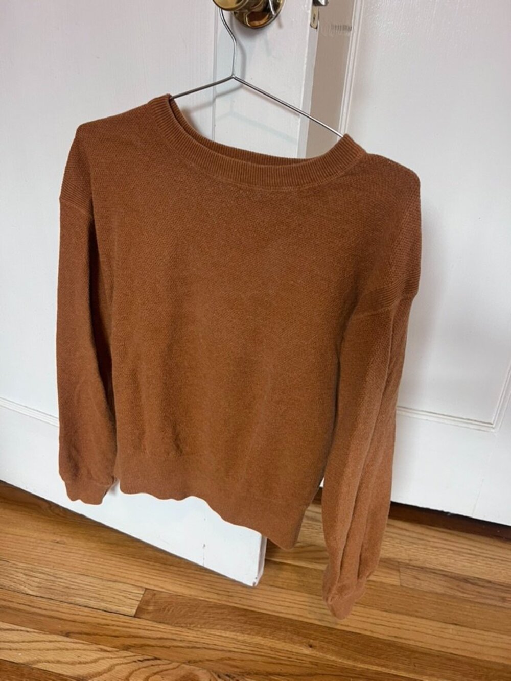 prAna Cognac Brown Textured Knit Crewneck Sweater M